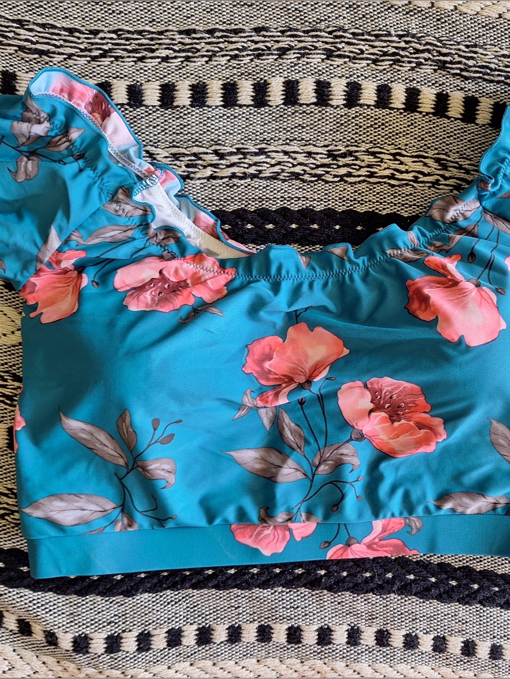Teal Floral Off-Shoulder Crop Top